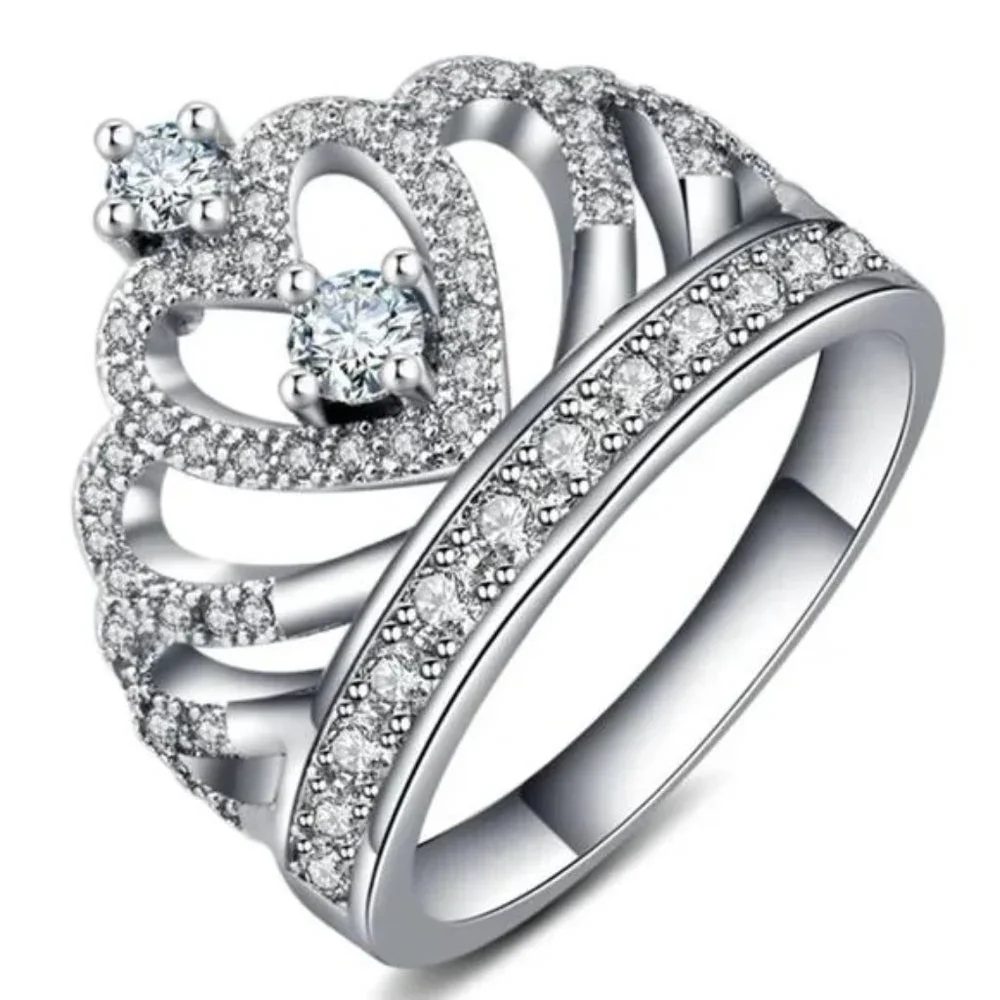 NEW 925 STERLING SILVER CROWN DIAMOND RING, CUTE RING, SHINY RING. - Picture 4 of 5
